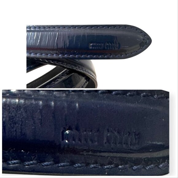 Miu Miu Blue Crinkled Patent Belt, Gold buckle,  Size 90/36\